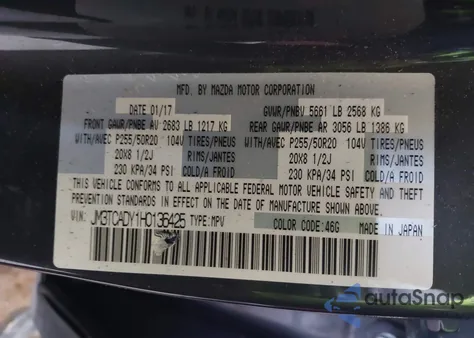 2017 Mazda Cx-9 Grand Touring z USA, uszkodzony, nr VIN JM3TCADY1H0136425